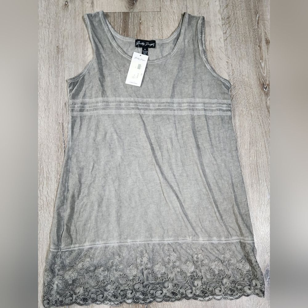 NWT Gretty Zueger Taupe Brown Lace Tank Tunic Top XL